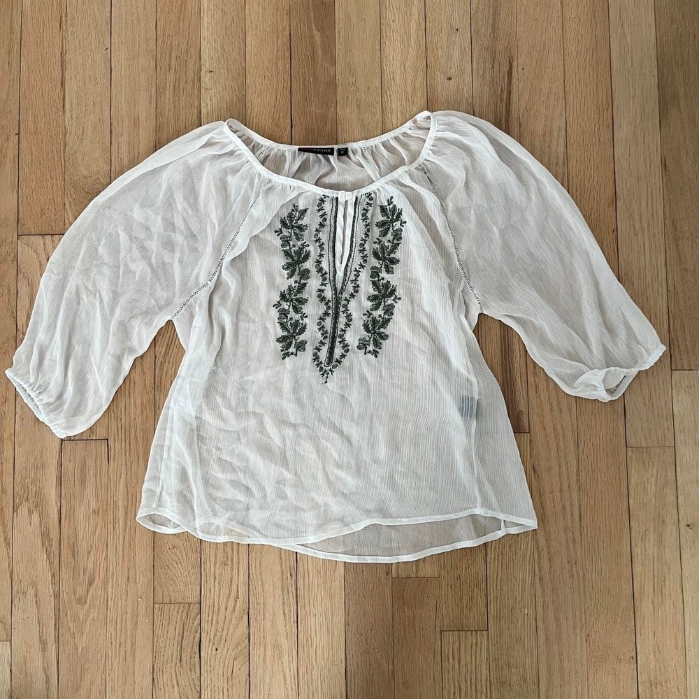 Ultra Flirt White Embroidered Peasant Blouse Y2K Boho Gauze Top Medium